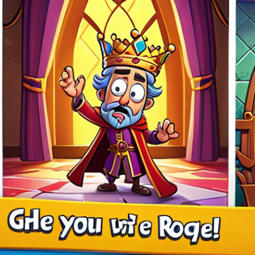 Home 11 King Robert's Mishap**
* **Keywords:** Royal Match, King Robert, cartoon, humorous situation, puzzle game, mobile game ad.
* **Description:** King Robert, the Royal Match character, is in a comically precarious situation (e.g., about to fall, tangled in something, surprised expression). The image should have a cartoon style, reminiscent of the game's advertising. Bright colors and a playful composition are key. Suggest action and the challenge he's facing.
**