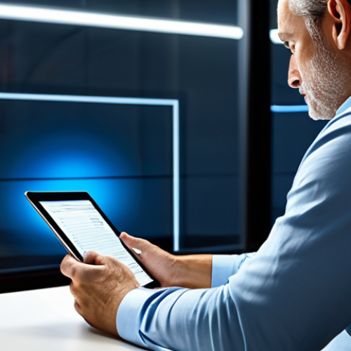 Home 6 A professional adult, fully clothed in a business casual top, intently focused on a tablet. Their fingers are poised over the screen, conveying rapid thought and action. A subtle digital timer glow emanates from the tablet, suggesting a countdown and the thrilling pressure of time. The background is a clean, modern office space with soft, directional lighting that highlights the subject's concentration. The person exhibits perfect anatomy, correct proportions, and a natural pose. This image is safe for work, appropriate content, and family-friendly, rendered with high-quality professional photography and a sharp, clear focus.