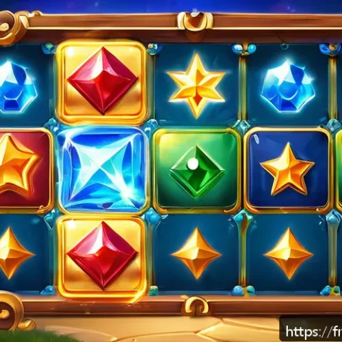 로얄매치 이모티콘 시스템 - A vibrant and colorful game board from a mobile puzzle game, featuring a variety of distinct icons s...