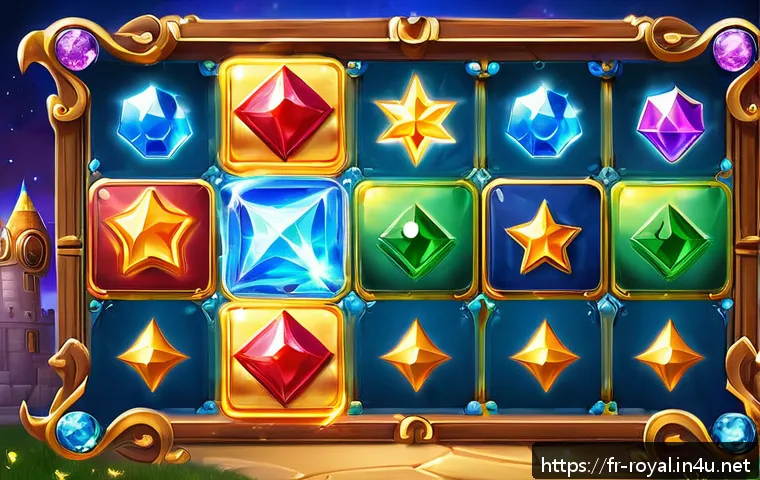 로얄매치 이모티콘 시스템 - A vibrant and colorful game board from a mobile puzzle game, featuring a variety of distinct icons s...